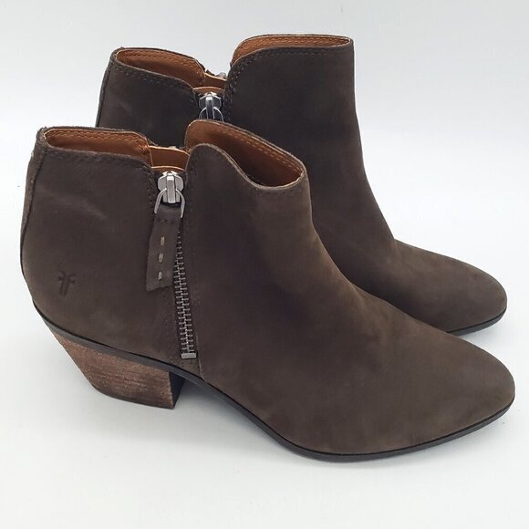 Frye Judith Zip Bootie Brown Leather Womens 7.5 - Picture 1 of 13